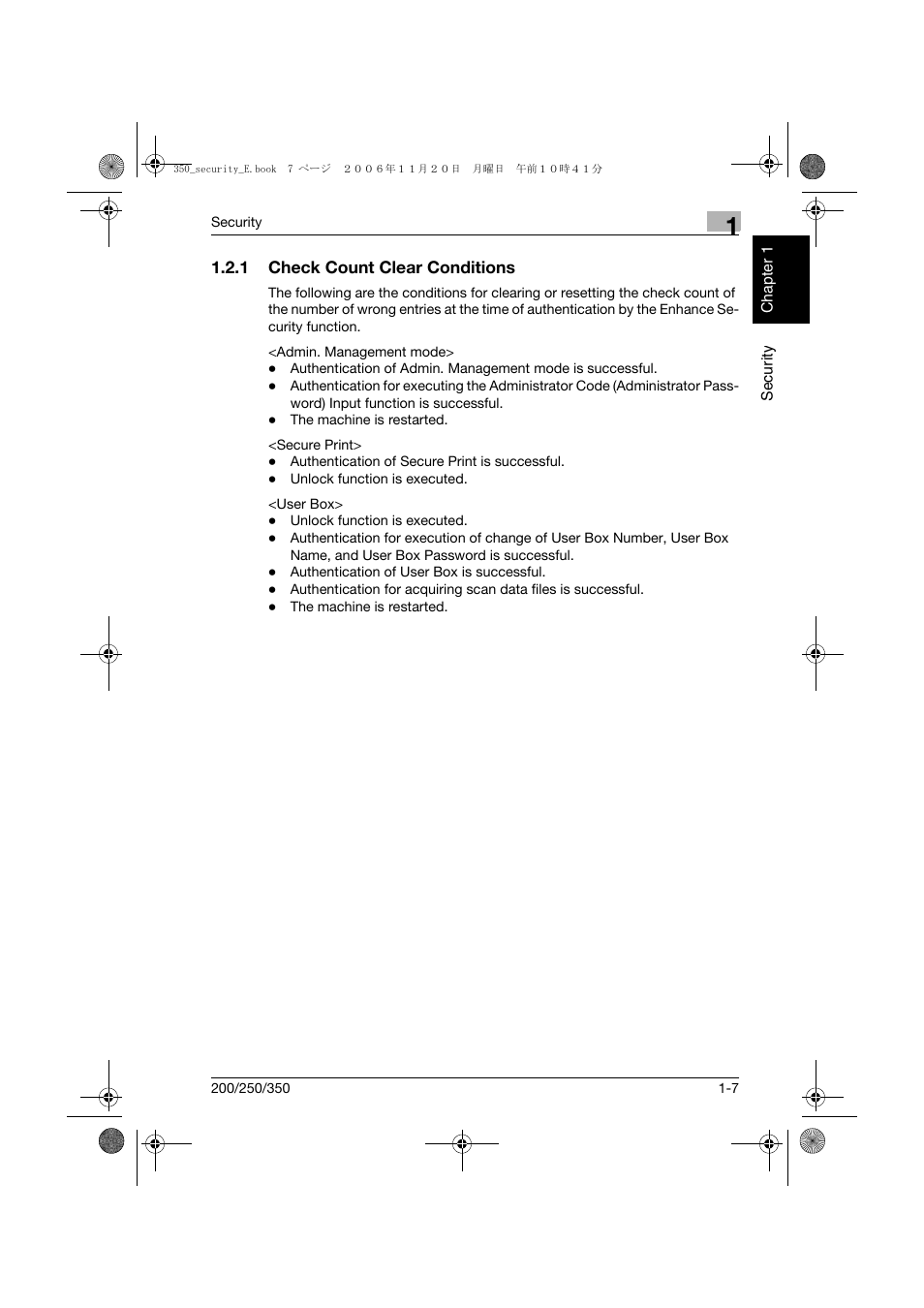 1 check count clear conditions, Check count clear conditions -7 | Konica Minolta bizhub 200 User Manual | Page 12 / 90