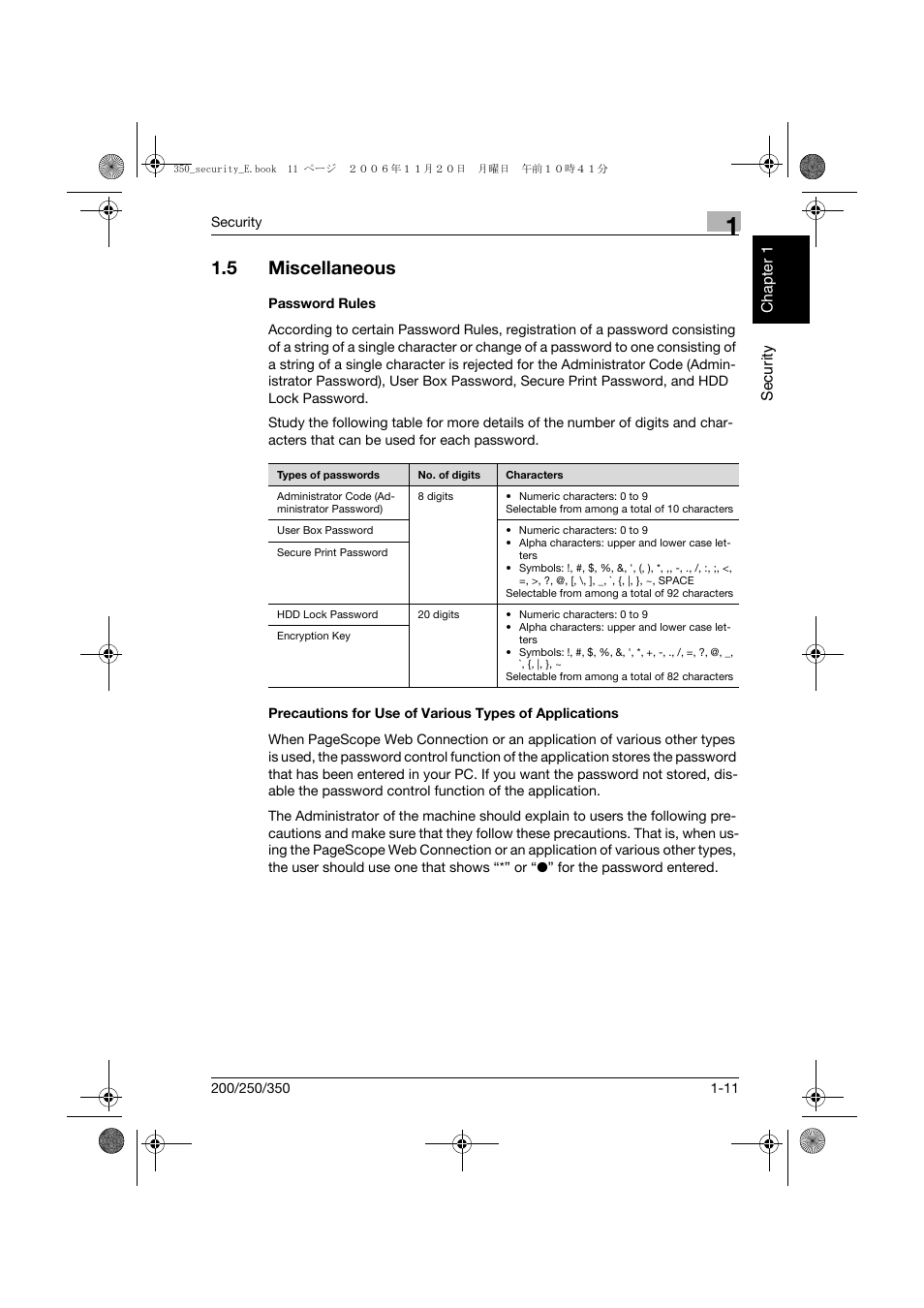 5 miscellaneous, Password rules, Miscellaneous -11 | Konica Minolta bizhub 200 User Manual | Page 16 / 90