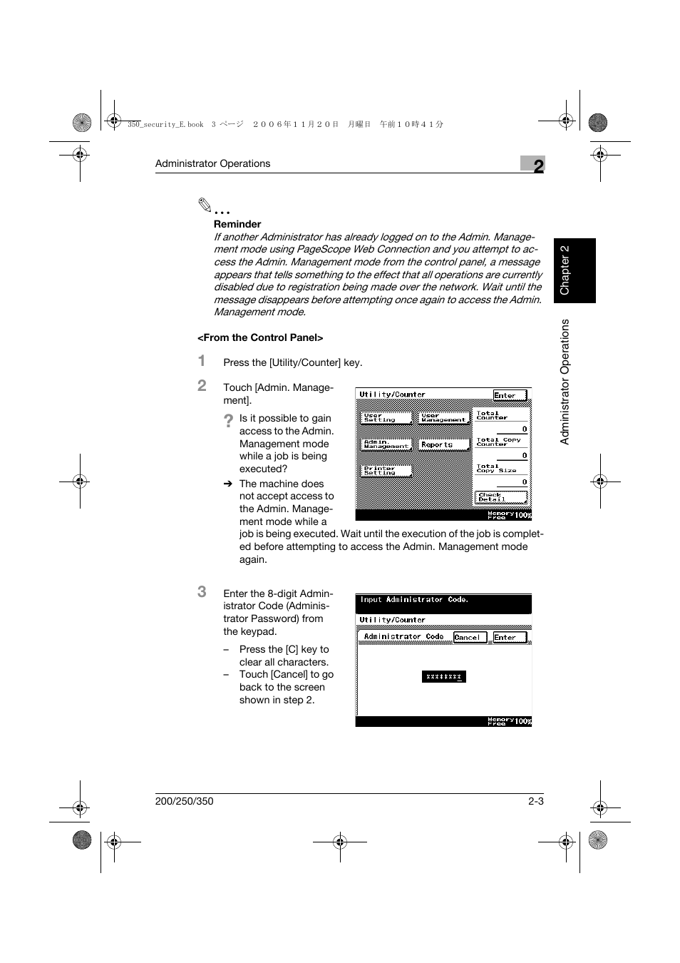 From the control panel, From the control panel> -3 | Konica Minolta bizhub 200 User Manual | Page 20 / 90