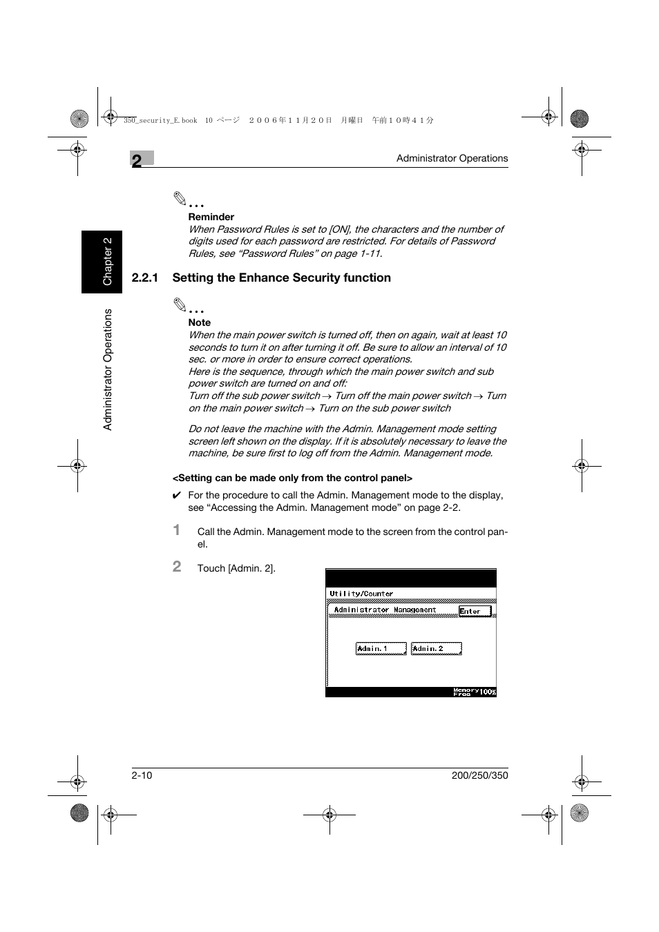 1 setting the enhance security function, Setting can be made only from the control panel | Konica Minolta bizhub 200 User Manual | Page 27 / 90