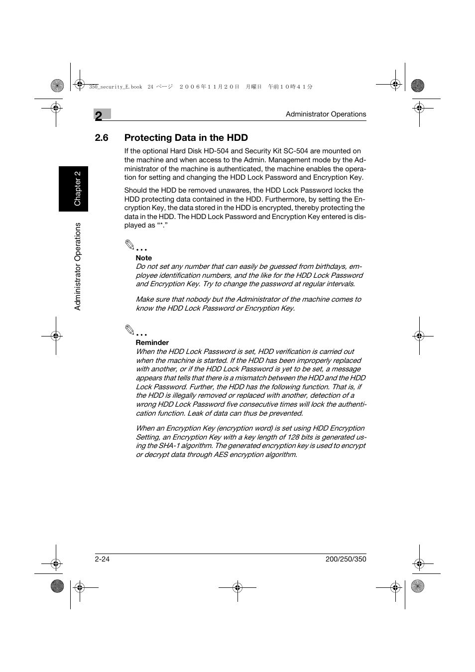 6 protecting data in the hdd, Protecting data in the hdd -24 | Konica Minolta bizhub 200 User Manual | Page 41 / 90