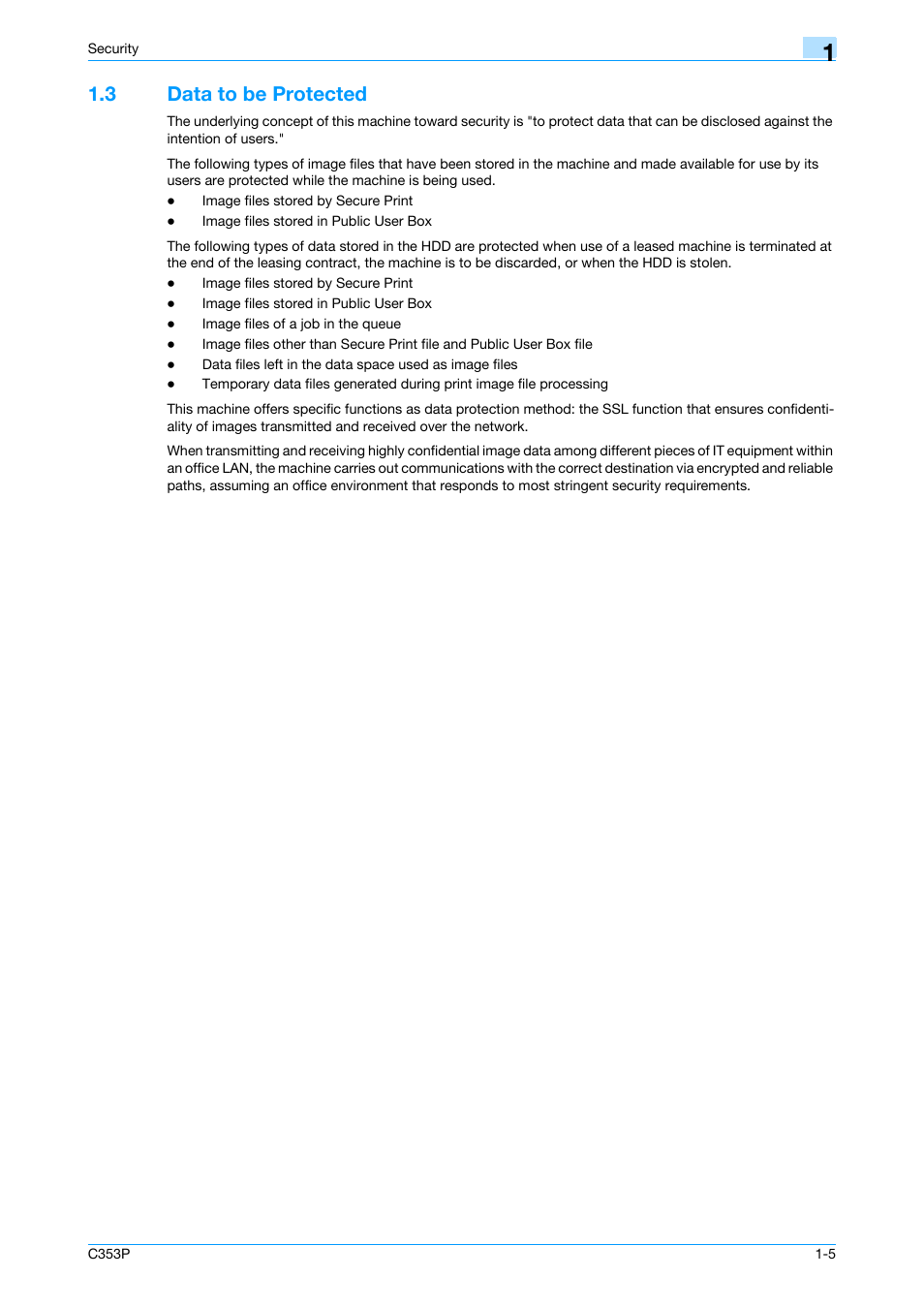 3 data to be protected, Data to be protected -5 | Konica Minolta bizhub C353P User Manual | Page 10 / 96