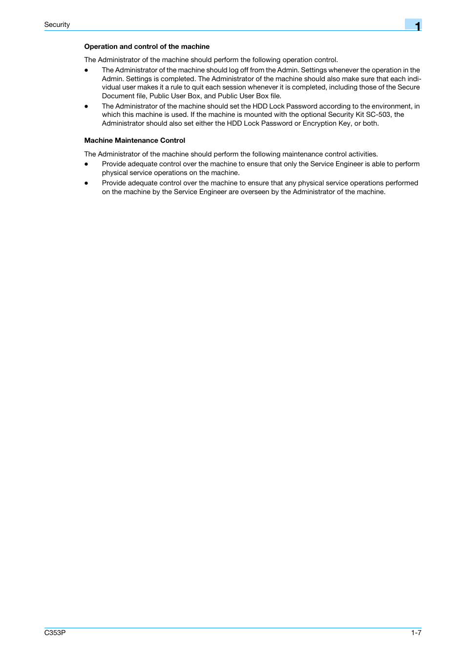 Operation and control of the machine, Machine maintenance control | Konica Minolta bizhub C353P User Manual | Page 12 / 96