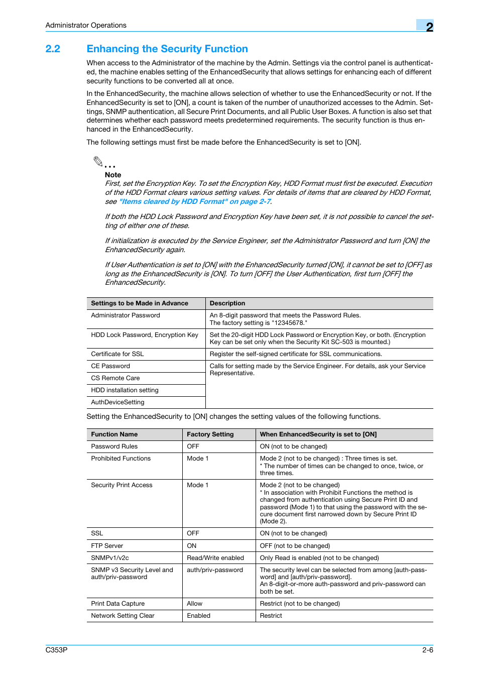 2 enhancing the security function, Enhancing the security function -6, Enhancing | Konica Minolta bizhub C353P User Manual | Page 21 / 96