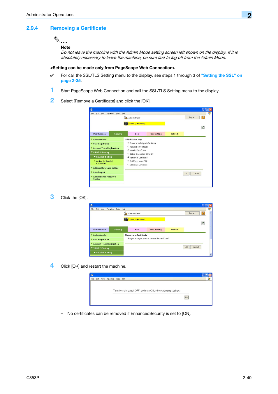 4 removing a certificate | Konica Minolta bizhub C353P User Manual | Page 55 / 96