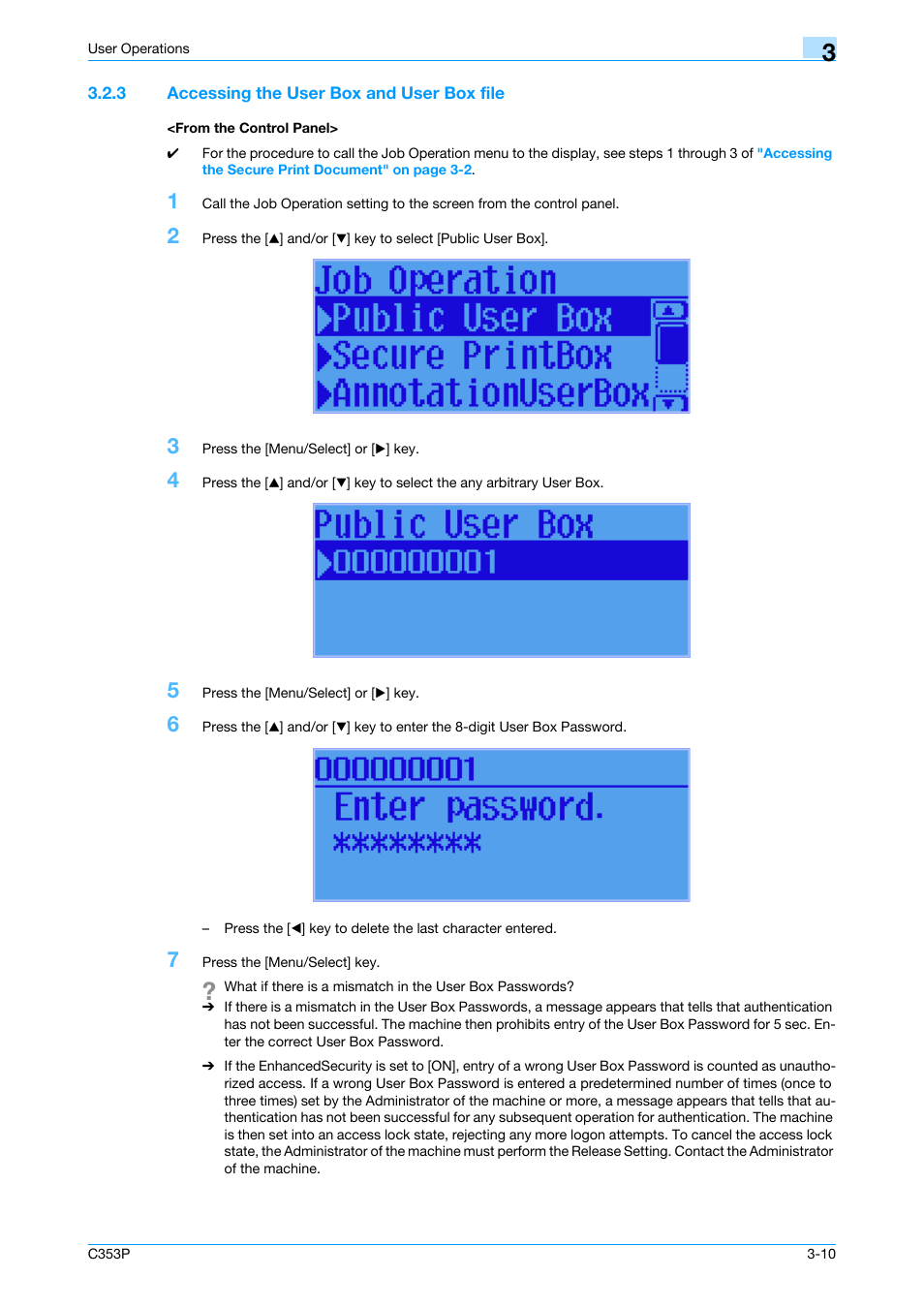 3 accessing the user box and user box file, From the control panel | Konica Minolta bizhub C353P User Manual | Page 77 / 96