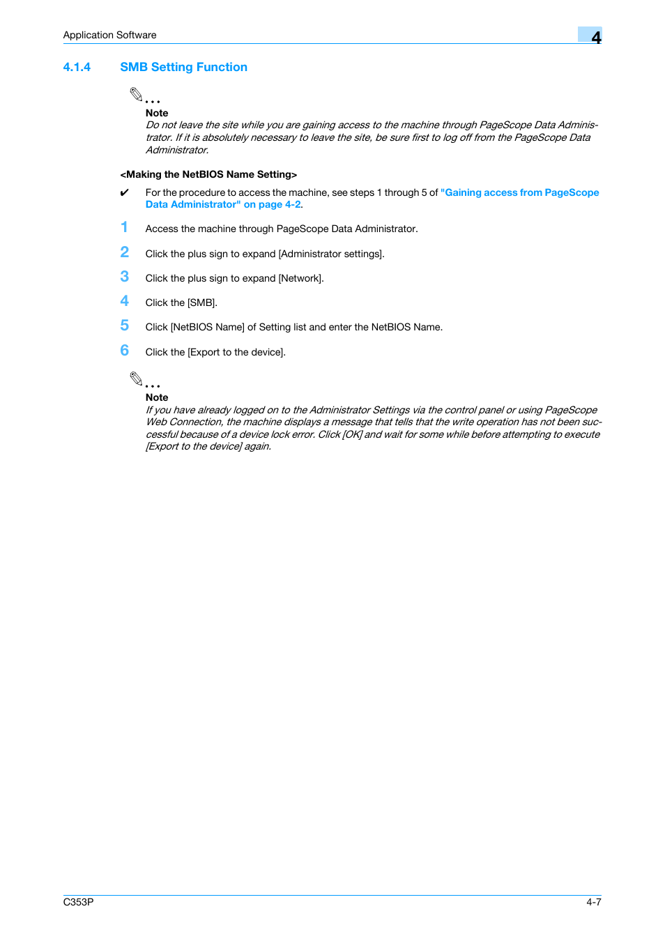 4 smb setting function, Making the netbios name setting | Konica Minolta bizhub C353P User Manual | Page 86 / 96