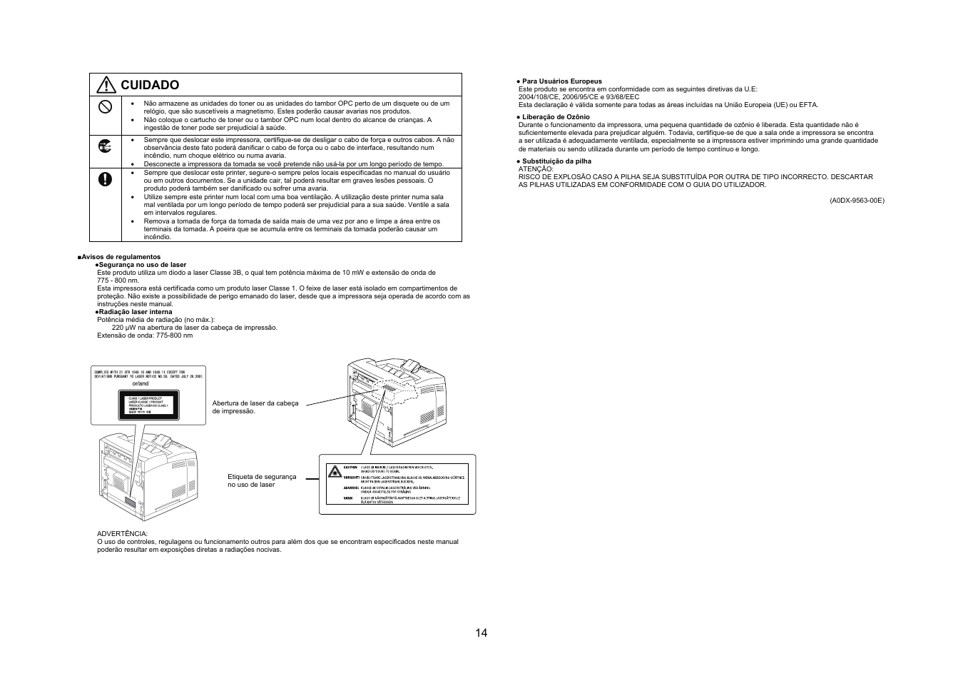 Cuidado | Konica Minolta bizhub 40P User Manual | Page 13 / 40