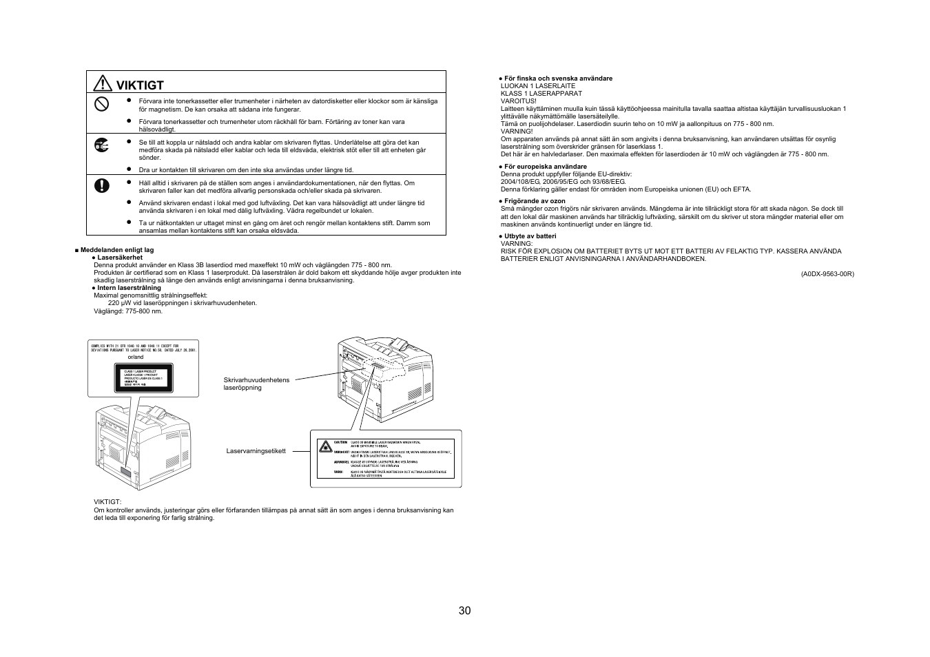 Viktigt | Konica Minolta bizhub 40P User Manual | Page 29 / 40