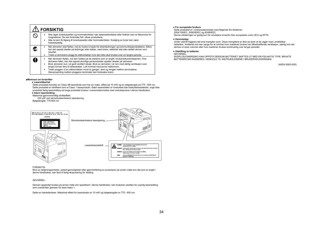 Forsiktig | Konica Minolta bizhub 40P User Manual | Page 33 / 40
