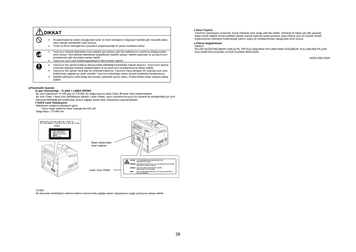 Dikkat | Konica Minolta bizhub 40P User Manual | Page 37 / 40