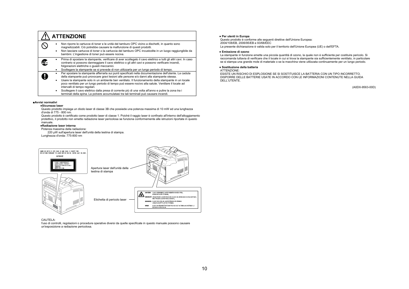 Attenzione | Konica Minolta bizhub 40P User Manual | Page 9 / 40