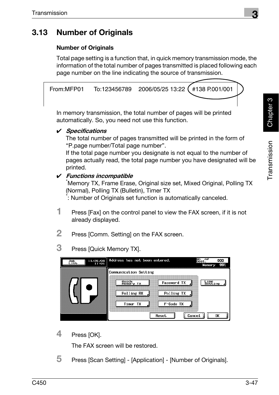 13 number of originals, Number of originals, Number of originals -47 | Konica Minolta FK-502 User Manual | Page 102 / 450