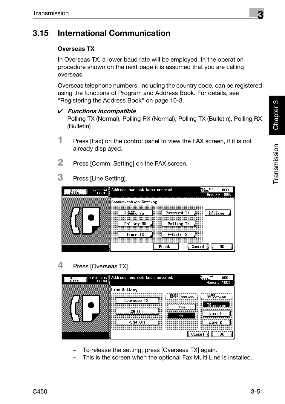 15 international communication, Overseas tx, International communication -51 | Konica Minolta FK-502 User Manual | Page 106 / 450