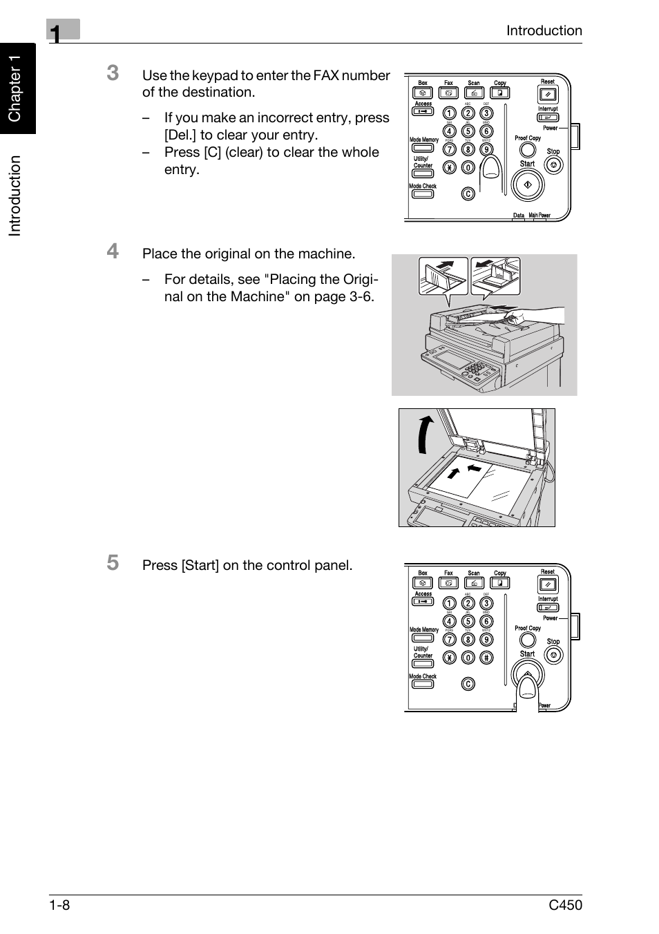 Press [start] on the control panel | Konica Minolta FK-502 User Manual | Page 17 / 450