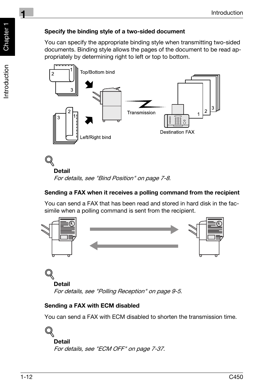 Specify the binding style of a two-sided document, Sending a fax with ecm disabled | Konica Minolta FK-502 User Manual | Page 21 / 450