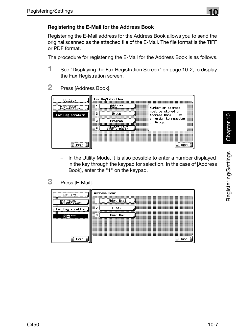 Registering the e-mail for the address book | Konica Minolta FK-502 User Manual | Page 212 / 450