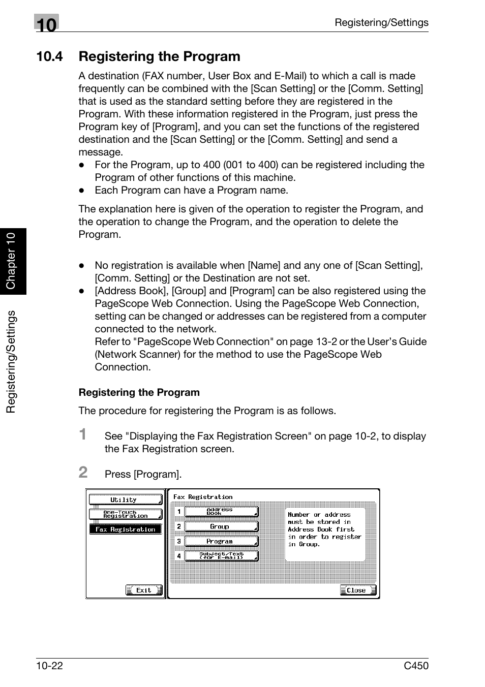 4 registering the program, Registering the program, Registering the program -22 | Konica Minolta FK-502 User Manual | Page 227 / 450