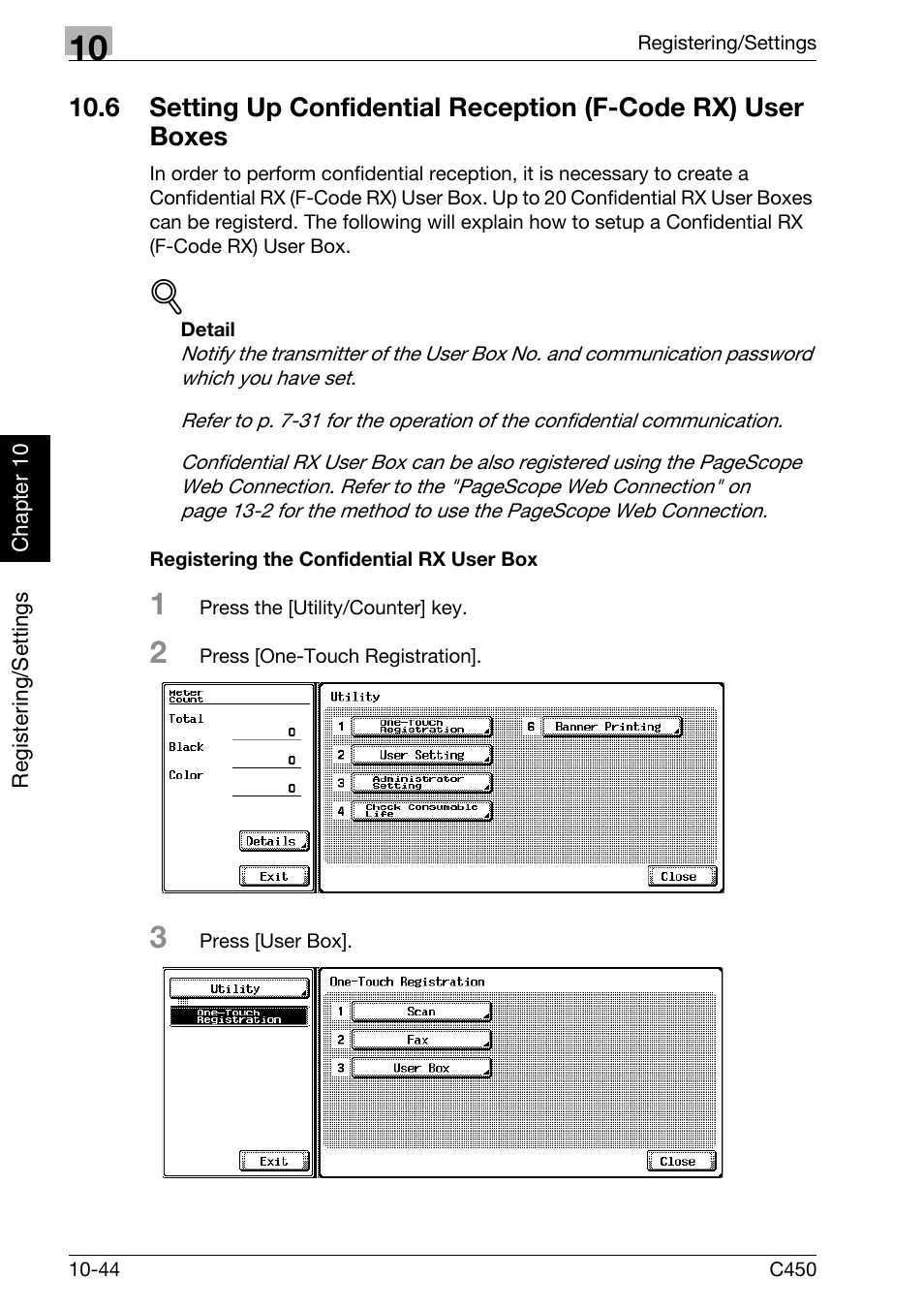 Registering the confidential rx user box | Konica Minolta FK-502 User Manual | Page 249 / 450