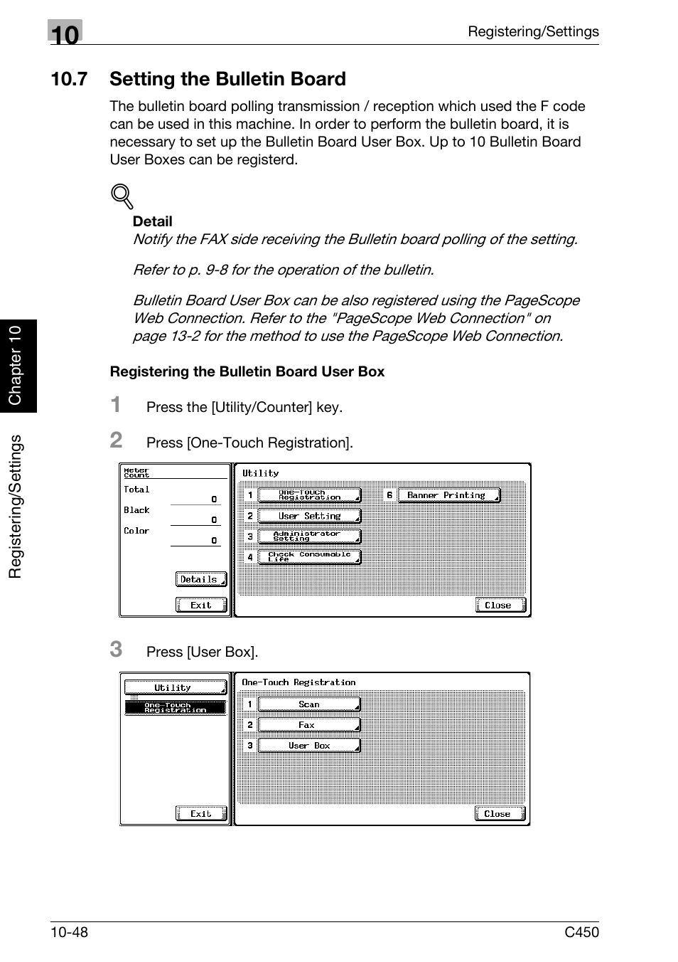 7 setting the bulletin board, Registering the bulletin board user box, Setting the bulletin board -48 | Konica Minolta FK-502 User Manual | Page 253 / 450