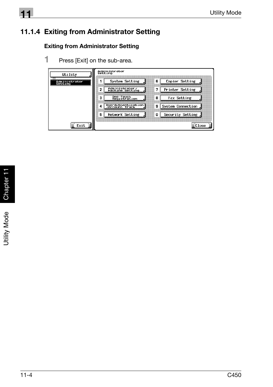 4 exiting from administrator setting, Exiting from administrator setting, Exiting from administrator setting -4 | Konica Minolta FK-502 User Manual | Page 263 / 450