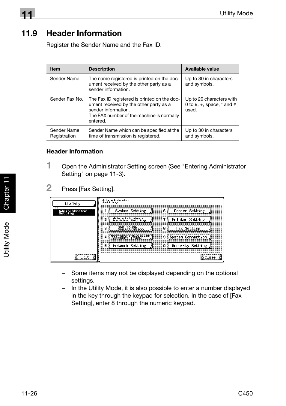 9 header information, Header information, Header information -26 | Konica Minolta FK-502 User Manual | Page 285 / 450