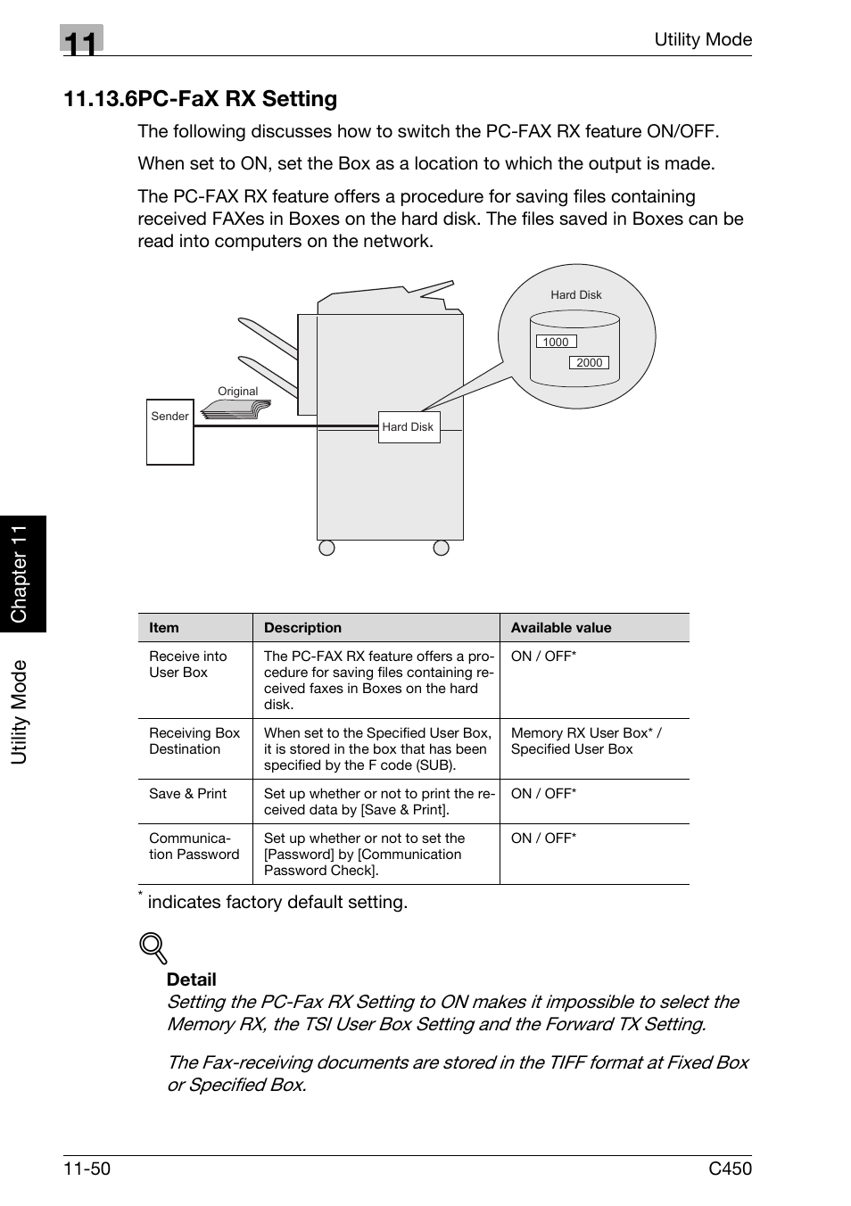 6 pc-fax rx setting, Pc-fax rx setting -50, 6pc-fax rx setting | Utility mode ch ap te r 11 | Konica Minolta FK-502 User Manual | Page 309 / 450