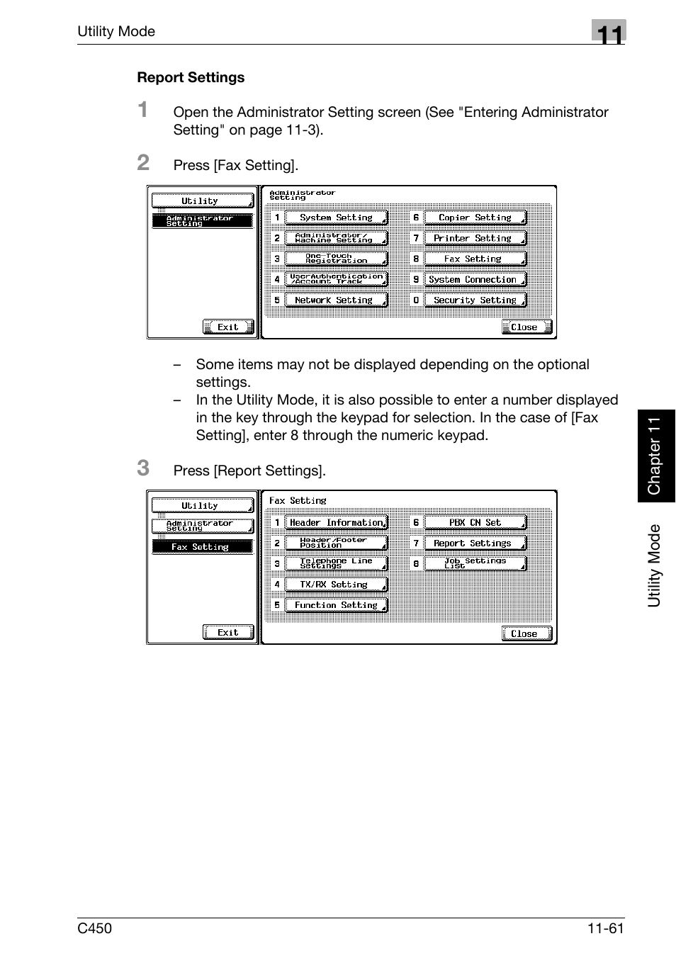 Report settings | Konica Minolta FK-502 User Manual | Page 320 / 450