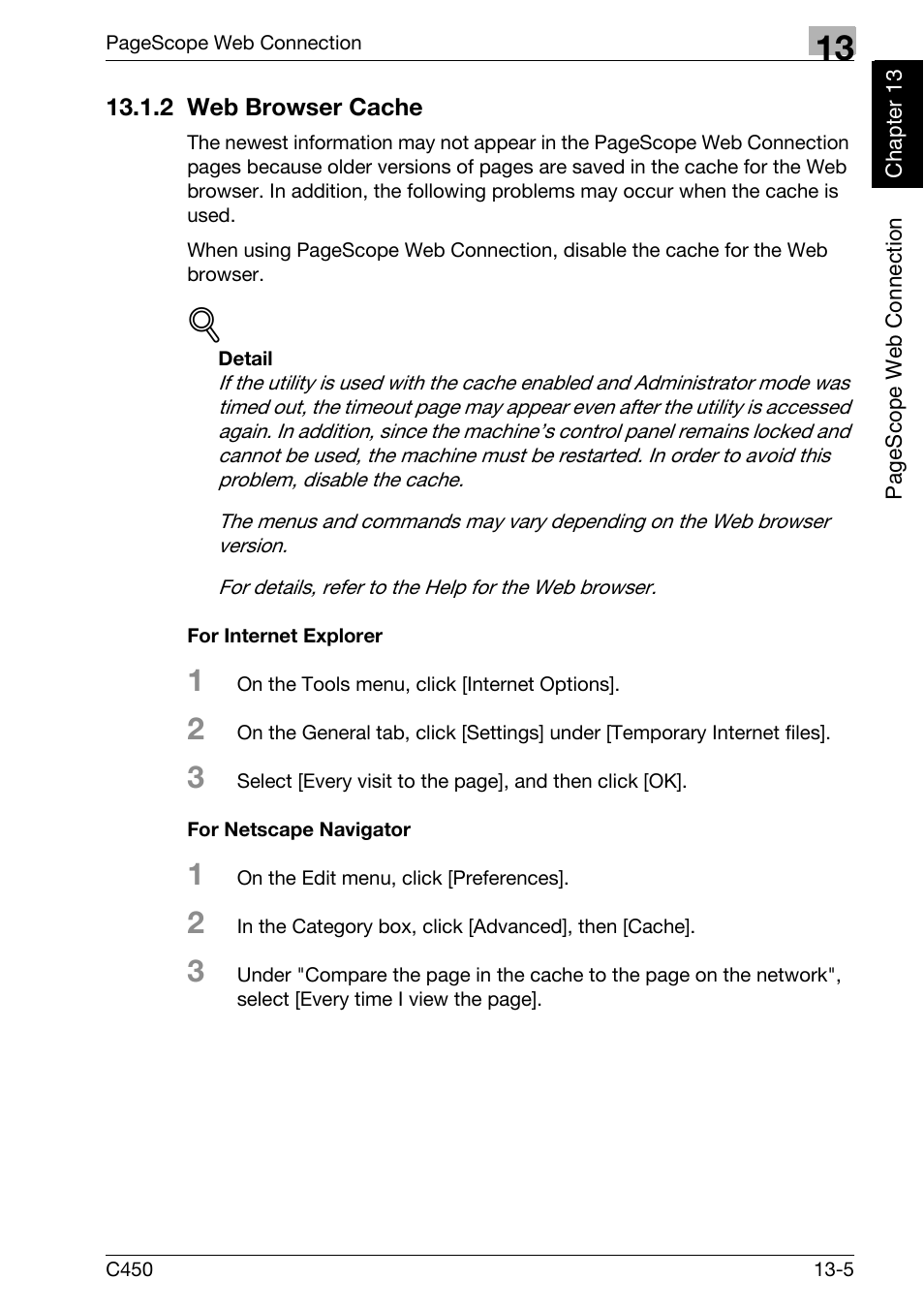 2 web browser cache, For internet explorer, For netscape navigator | Web browser cache -5 | Konica Minolta FK-502 User Manual | Page 394 / 450