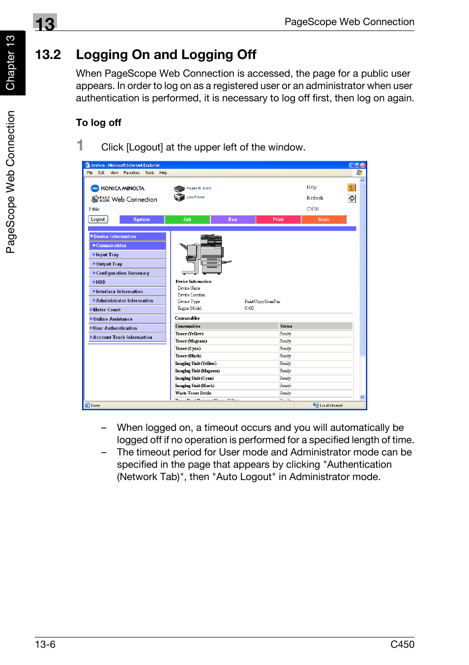 2 logging on and logging off, To log off, Logging on and logging off -6 | Konica Minolta FK-502 User Manual | Page 395 / 450