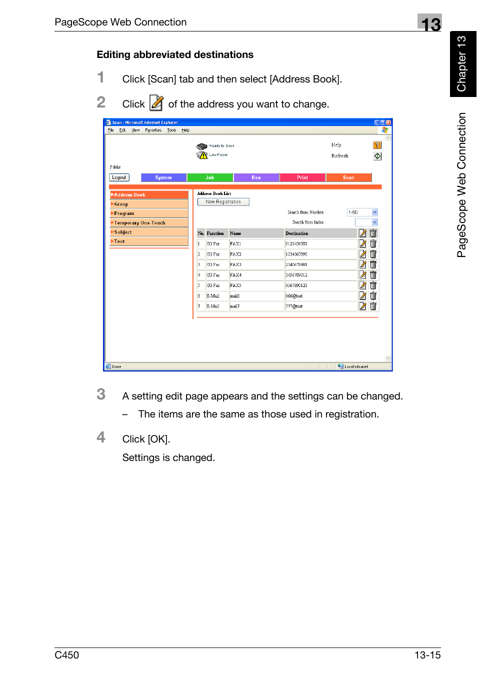 Editing abbreviated destinations | Konica Minolta FK-502 User Manual | Page 404 / 450