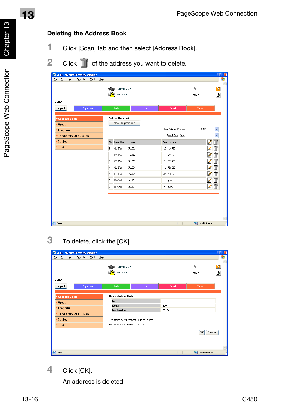 Deleting the address book | Konica Minolta FK-502 User Manual | Page 405 / 450