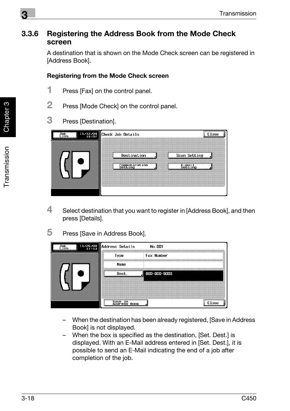 Registering from the mode check screen | Konica Minolta FK-502 User Manual | Page 73 / 450