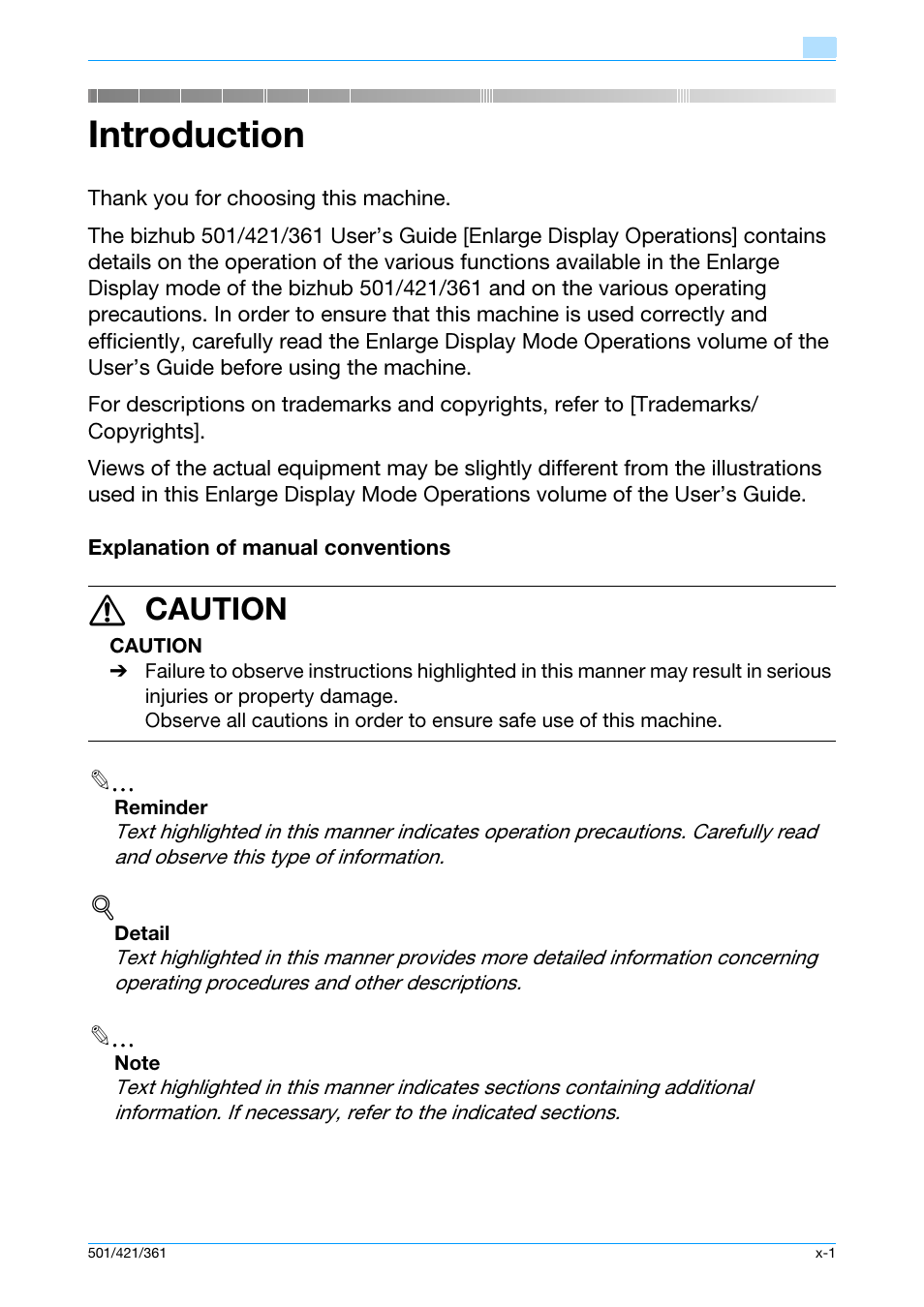 Introduction, 7 caution | Konica Minolta bizhub 421 User Manual | Page 2 / 103