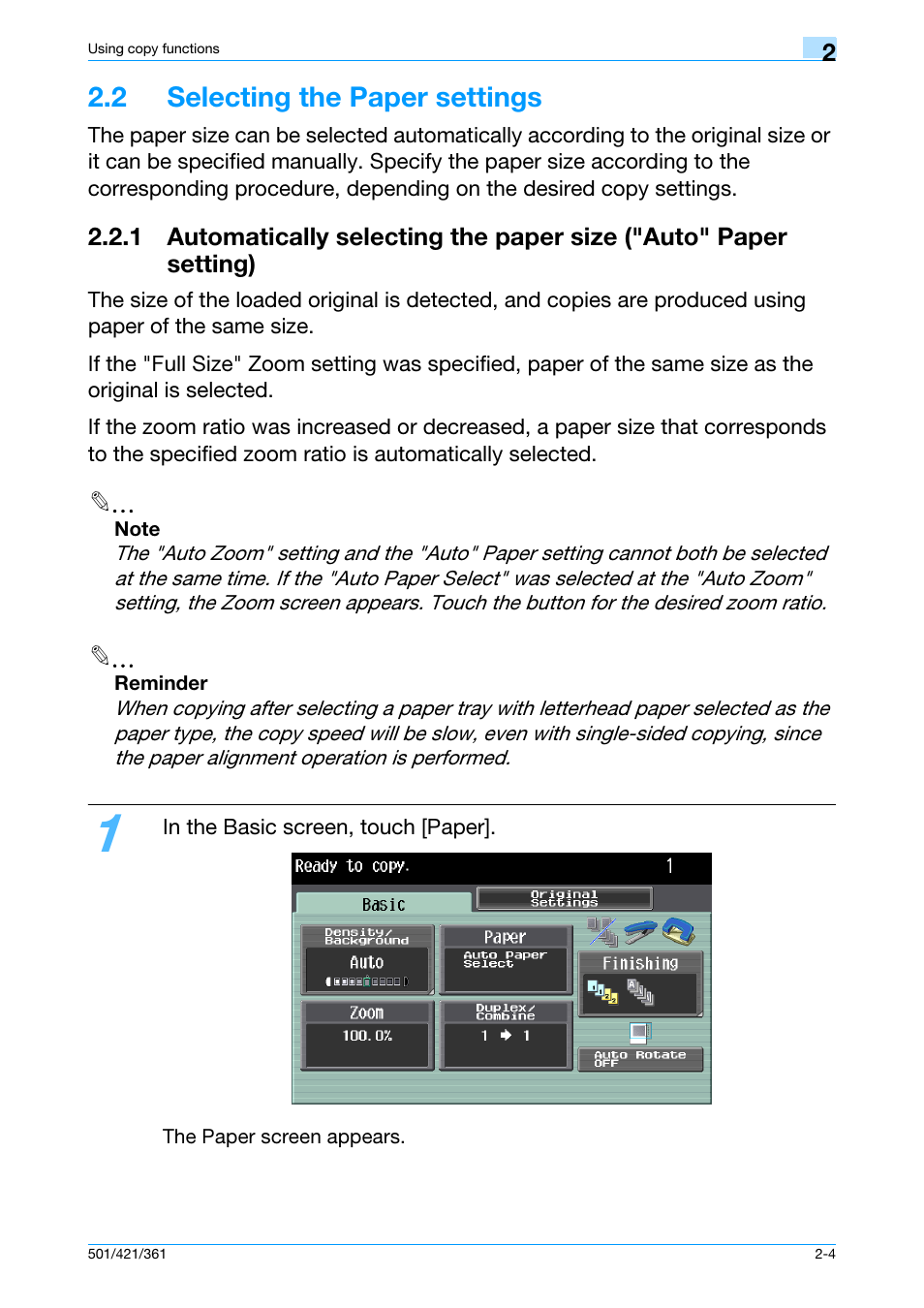 2 selecting the paper settings, 2 selecting the paper settings -4, E paper settings, refer to | Konica Minolta bizhub 421 User Manual | Page 31 / 103