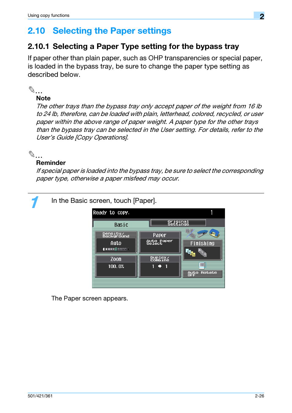 10 selecting the paper settings, 10 selecting the paper settings -26 | Konica Minolta bizhub 421 User Manual | Page 53 / 103