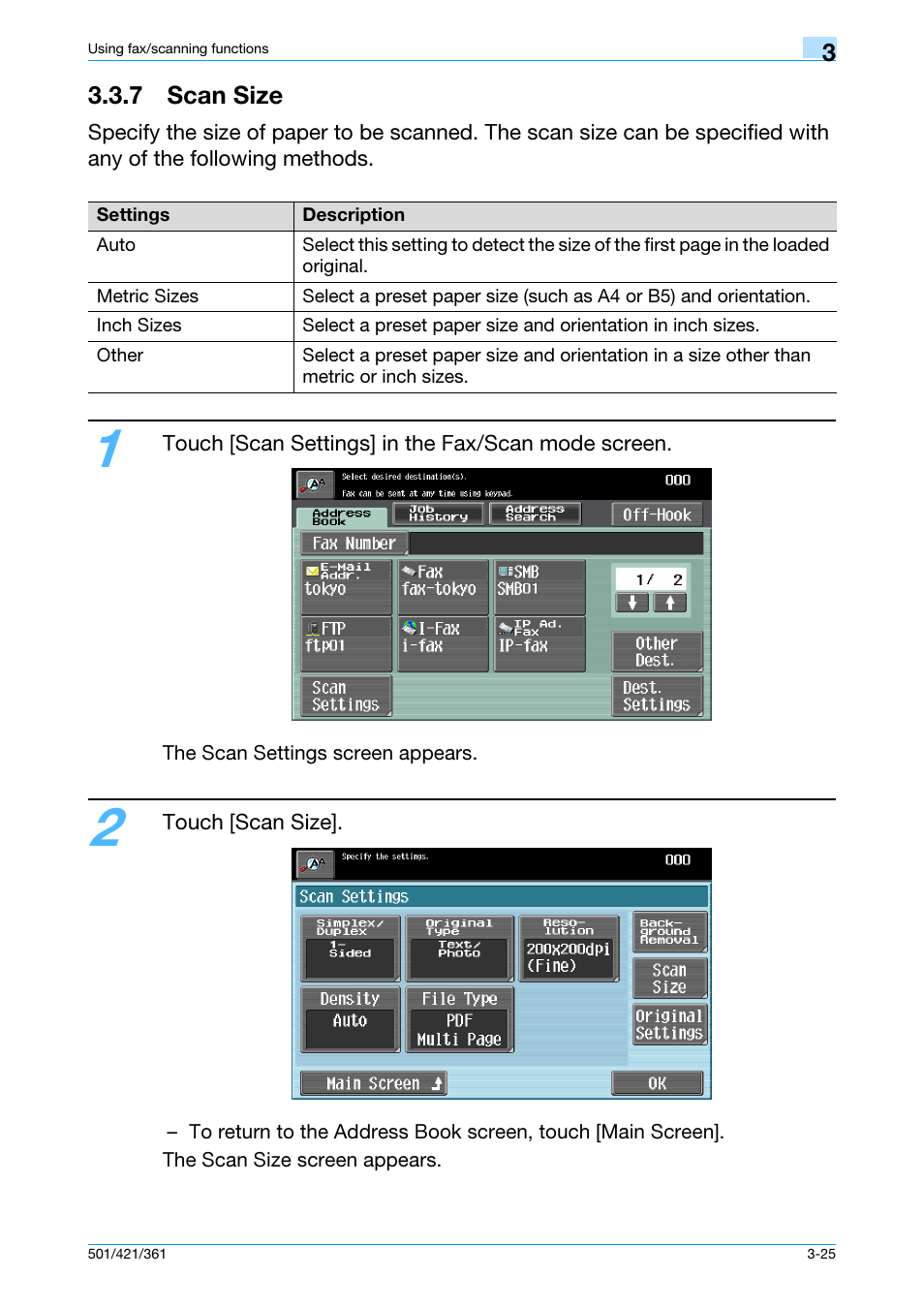 7 scan size, 7 scan size -25 | Konica Minolta bizhub 421 User Manual | Page 87 / 103