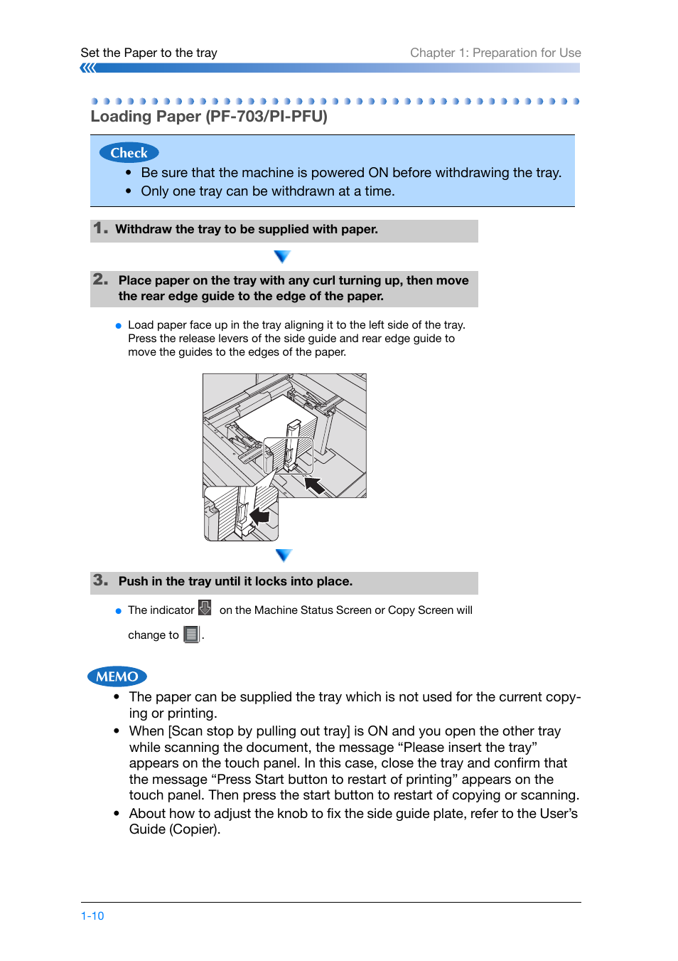 Loading paper (pf-703/pi-pfu), Loading paper (pf-703/pi-pfu) -10 | Konica Minolta bizhub PRO 1200 User Manual | Page 20 / 134