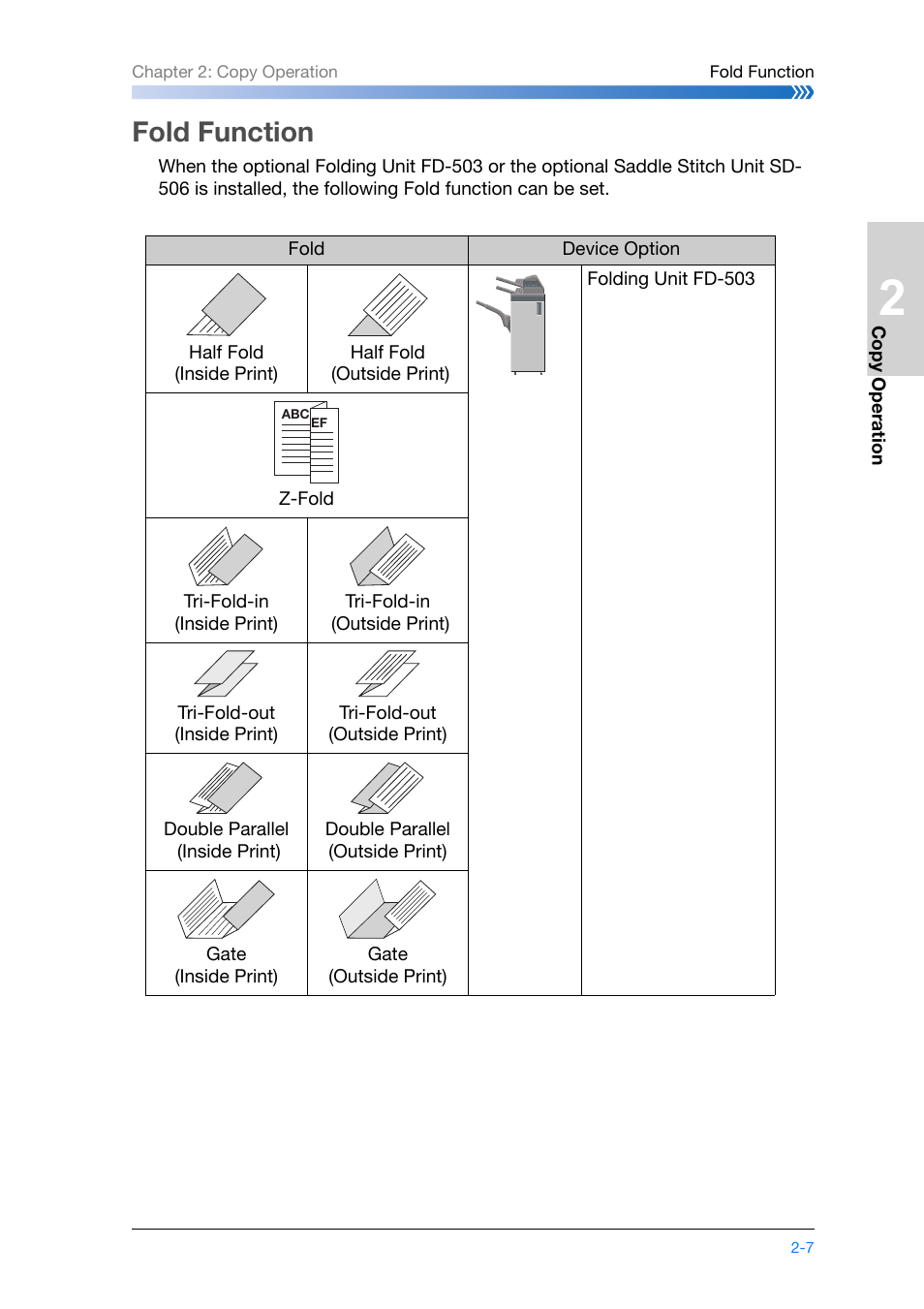 Fold function, Fold function -7, Copy: p.2-7 | Konica Minolta bizhub PRO 1200 User Manual | Page 41 / 134