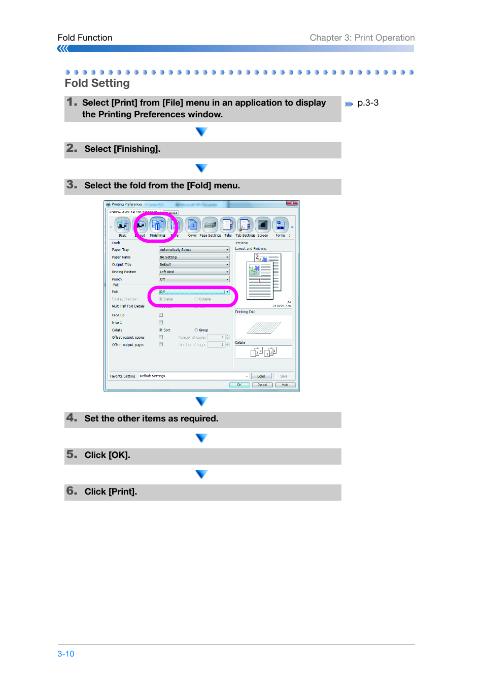 Fold setting, Fold setting -10, P.3-10 | Konica Minolta bizhub PRO 1200 User Manual | Page 70 / 134