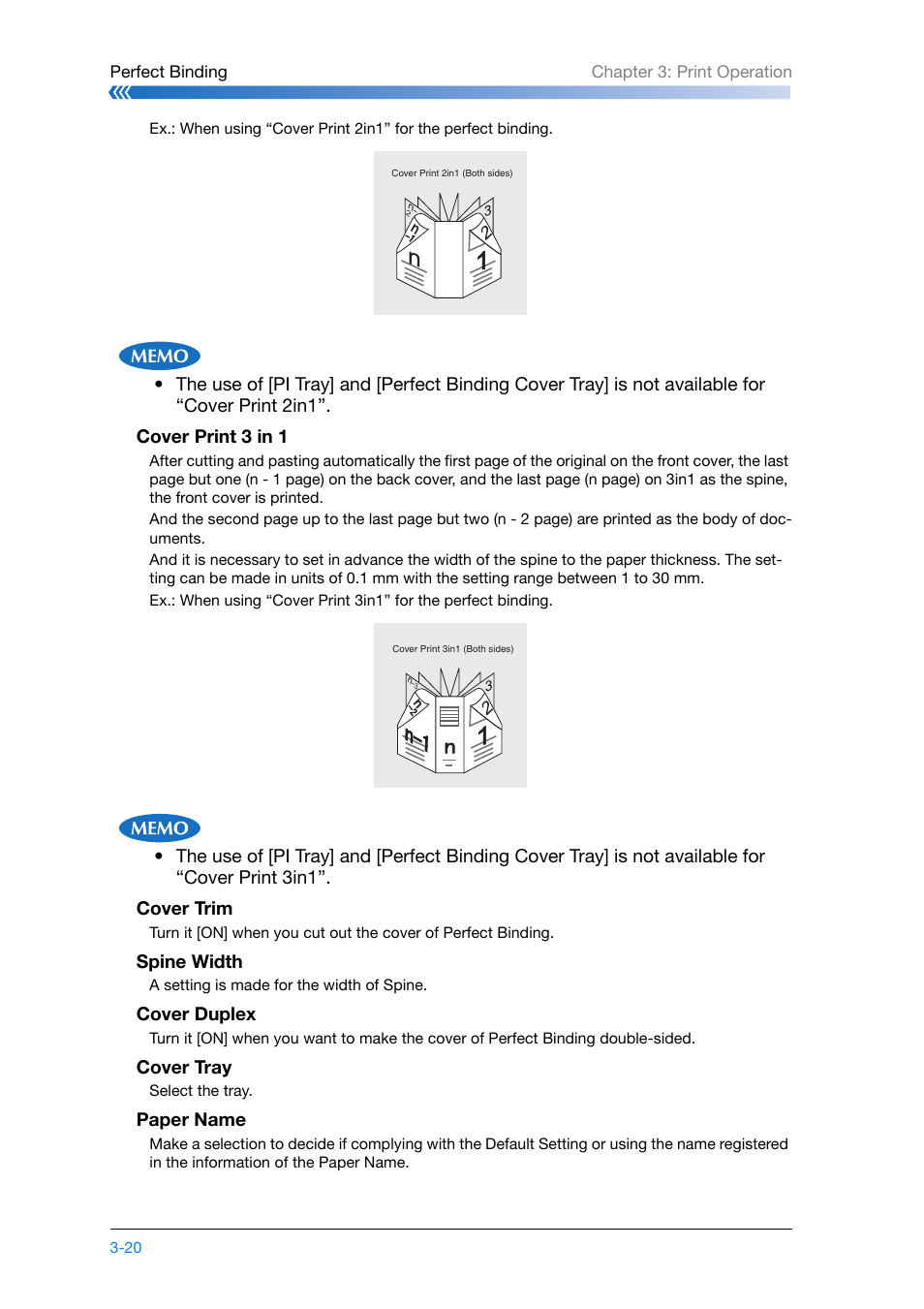 Spine width, Cover duplex, Cover tray | Paper name | Konica Minolta bizhub PRO 1200 User Manual | Page 80 / 134