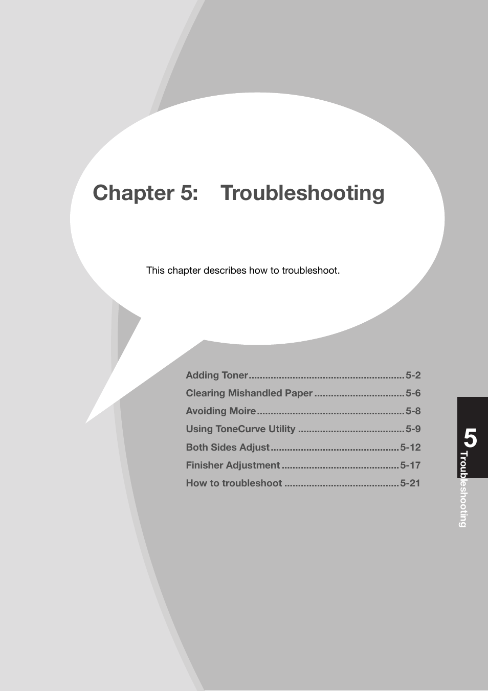 Chapter 5: troubleshooting, Chapter 5:troubleshooting -1 | Konica Minolta bizhub PRO 1200 User Manual | Page 91 / 134