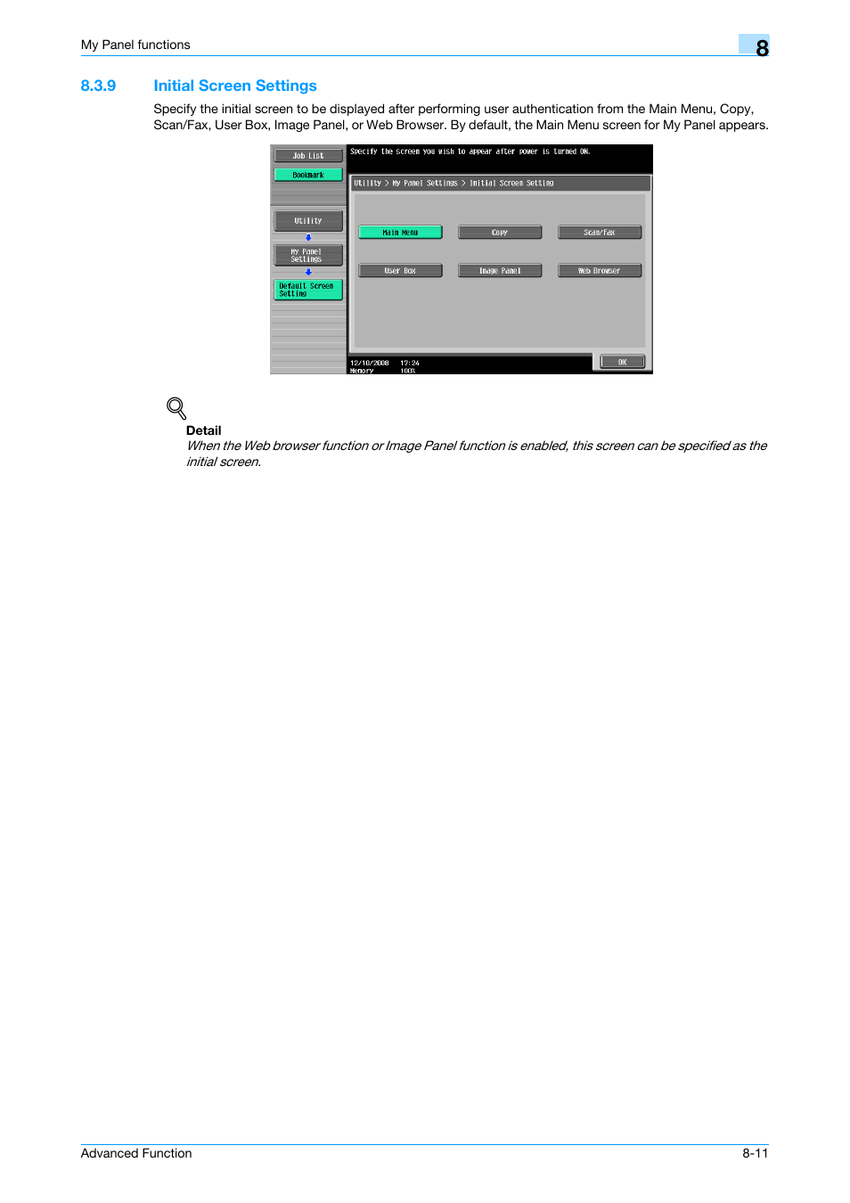 9 initial screen settings, Initial screen settings -11 | Konica Minolta bizhub 751 User Manual | Page 71 / 84