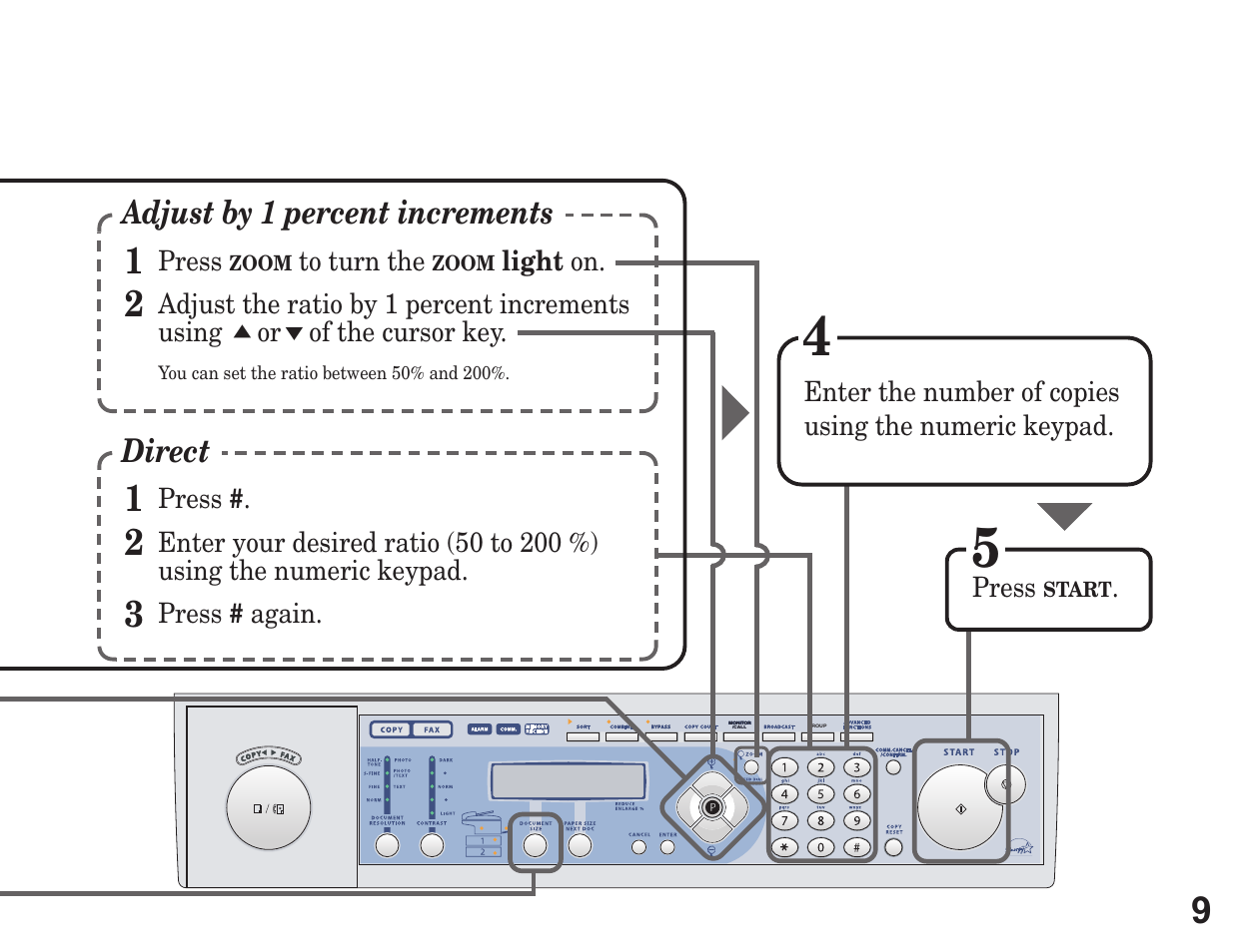 Adjust by 1 percent increments, Direct | Konica Minolta 7013 User Manual | Page 9 / 20