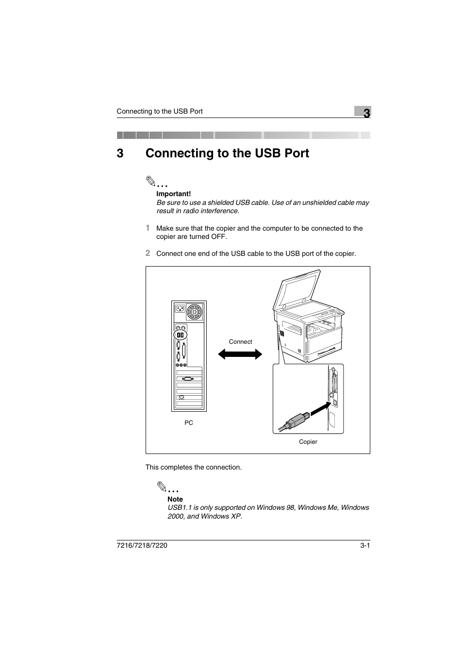 3 connecting to the usb port, Connecting to the usb port, 3connecting to the usb port | Konica Minolta 8050 User Manual | Page 10 / 25