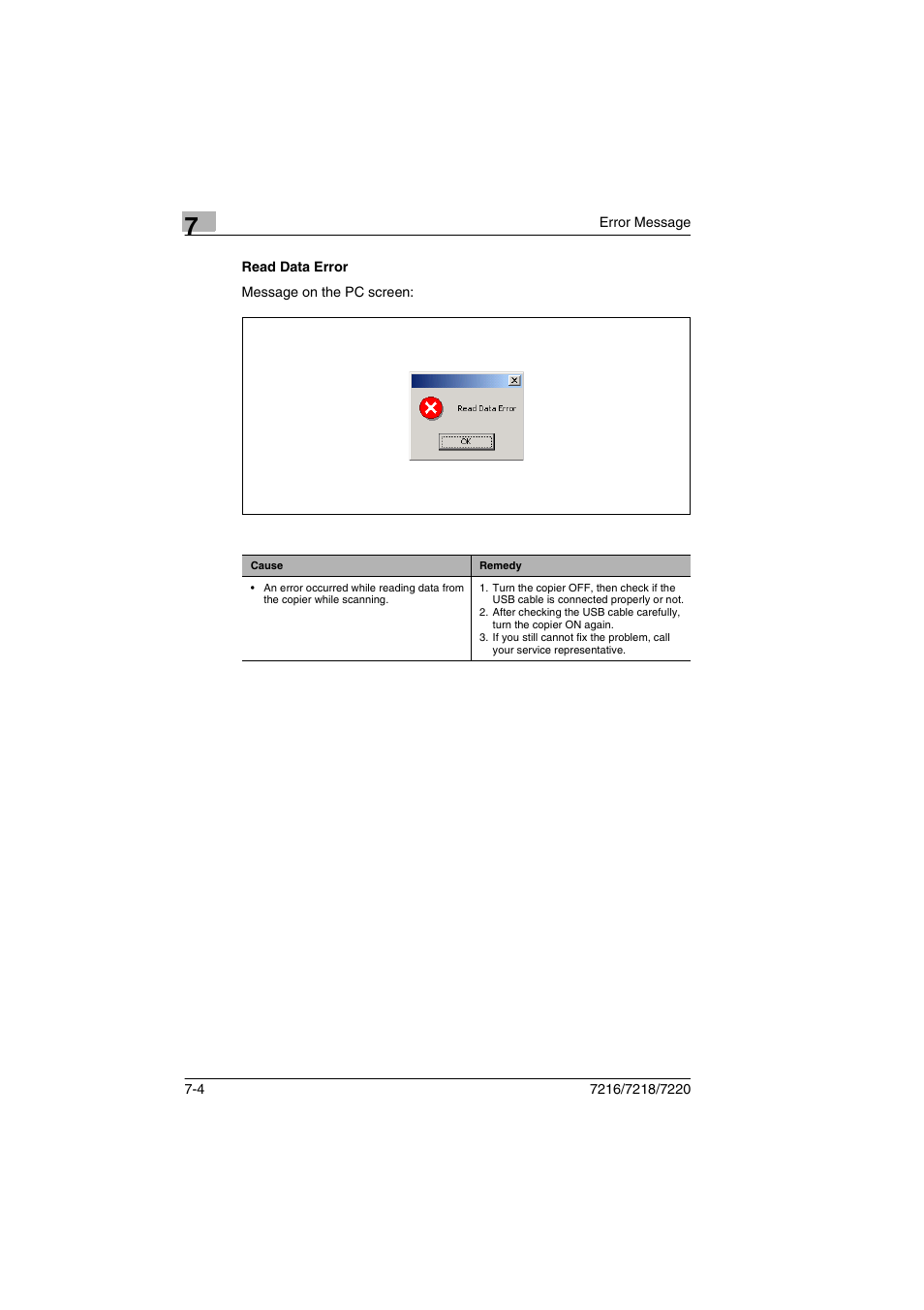 Read data error, Read data error -4 | Konica Minolta 8050 User Manual | Page 23 / 25