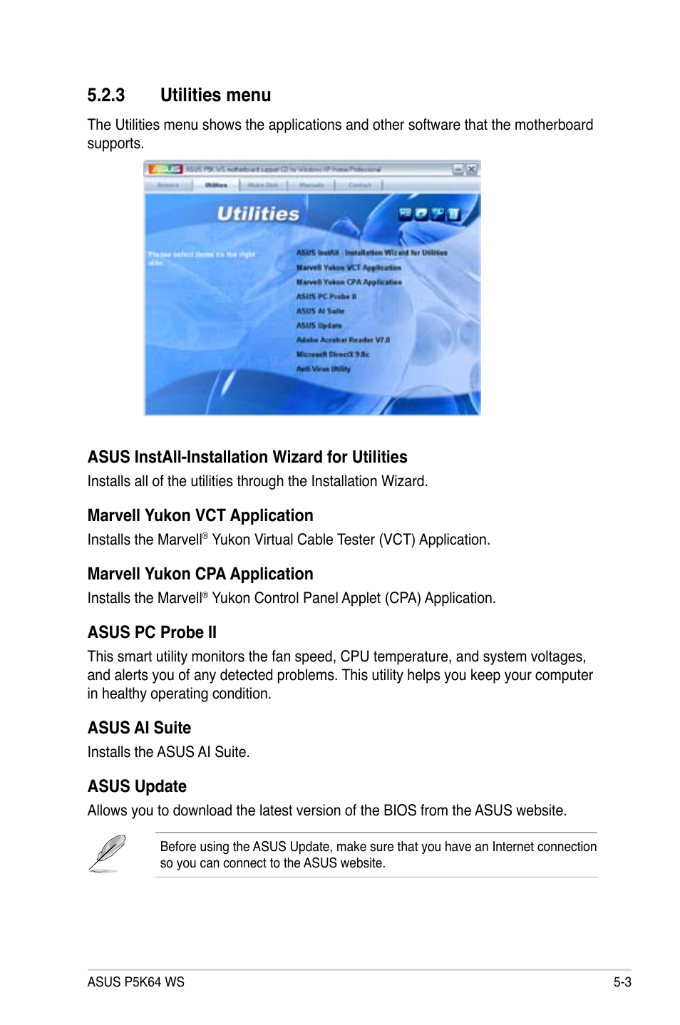 3 utilities menu | Asus P5K64 WS User Manual | Page 107 / 164