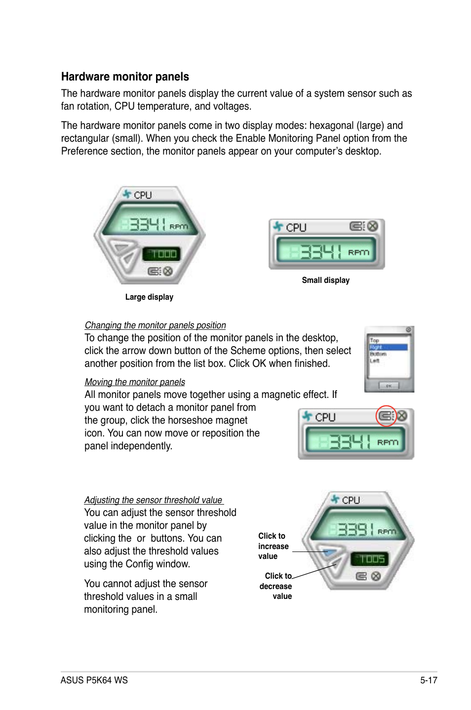 Hardware monitor panels | Asus P5K64 WS User Manual | Page 121 / 164
