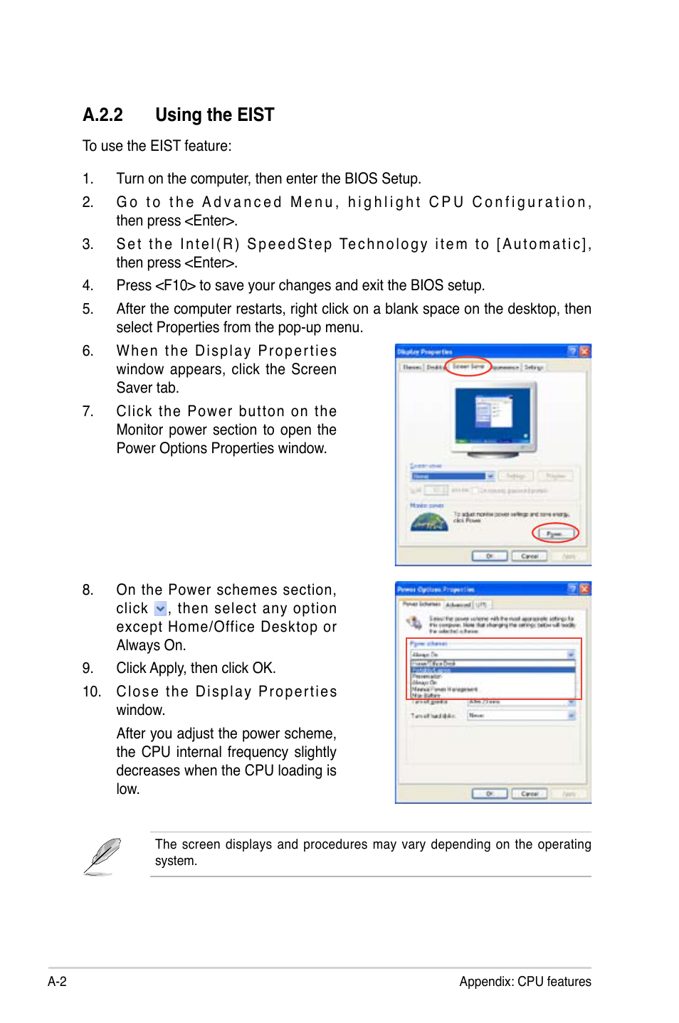 A.2.2 using the eist | Asus P5K64 WS User Manual | Page 162 / 164