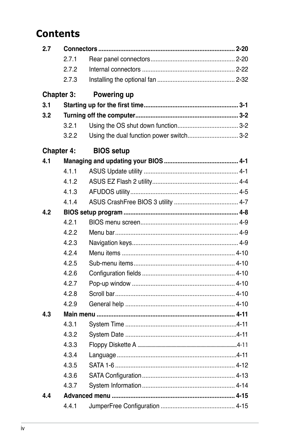 Asus P5K64 WS User Manual | Page 4 / 164